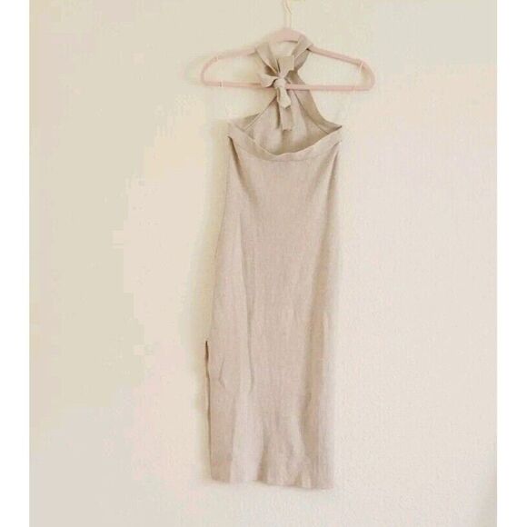 Aritzia Wilfred Cayenne Heather Light Birch Knit Halter Midi Dress Size Large - Picture 4 of 12
